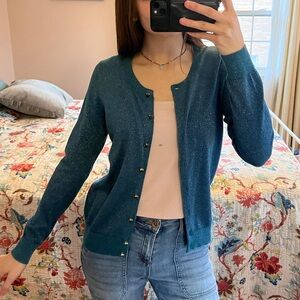 Talbots Blue Shimmer Button-Front Cardigan